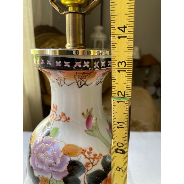 Vintage Chinoiserie Porcelain Table Lamp, Hand-Painted Floral Motif, Gold Accents, Ornate Brass Details, Traditional Asian-Inspired Decor For Sale - Image 12 of 12