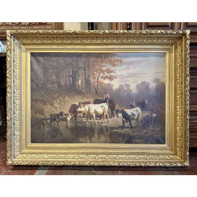 Mid 19th Century 19th Century Swiss Pastoral Cow Painting Signed Charles Humbert in Frame For Sale - Image 5 of 12