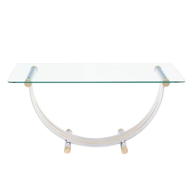 Art Deco U Shape Brass and Chrome Glass Console Table For Sale - Image 10 of 10