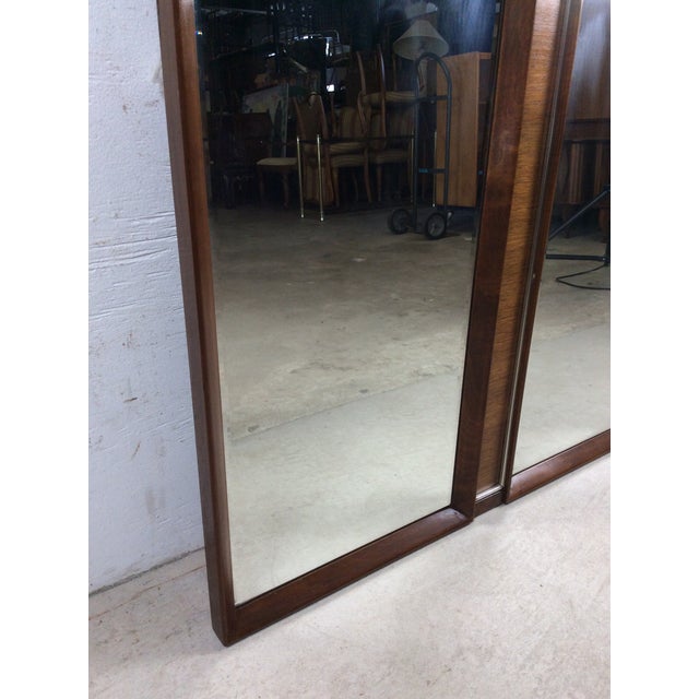 Brown Unique Mid Century Modern Wall Mirror With Two Hexagonal Shaped Mirrors and Walnut Frame For Sale - Image 8 of 18