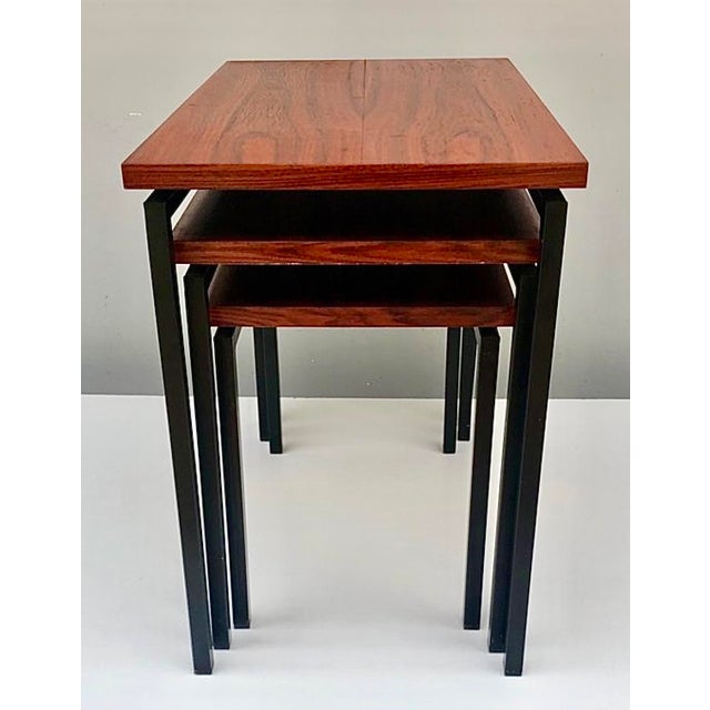 Nesting Tables in Teak and Black Iron by Cees Braakman for Pastoe, 1950s, Set of 3 For Sale - Image 6 of 13