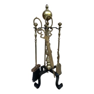 French Neoclassical style Brass Fireplace Tools, 1970s, Set of 5 For Sale