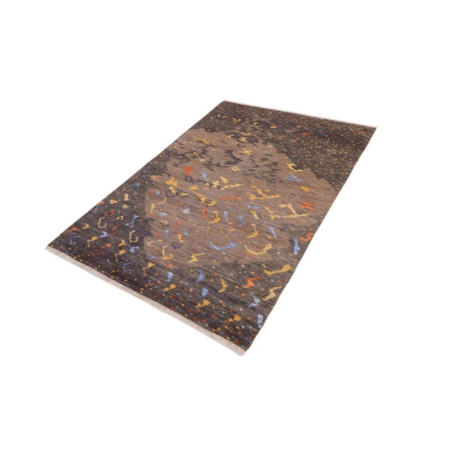 Abstract Moroccan Rustic Gray/Rust Wool & Silk Rug - 5'8'' X 8'1'' For Sale - Image 3 of 10