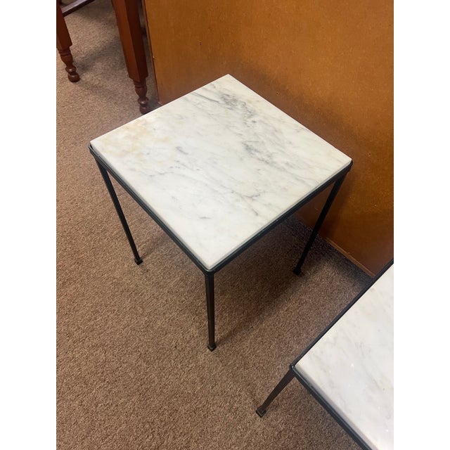 Circa 1950s Small Scale Wrought Iron Marble Top Side Tables - A Pair For Sale - Image 9 of 9