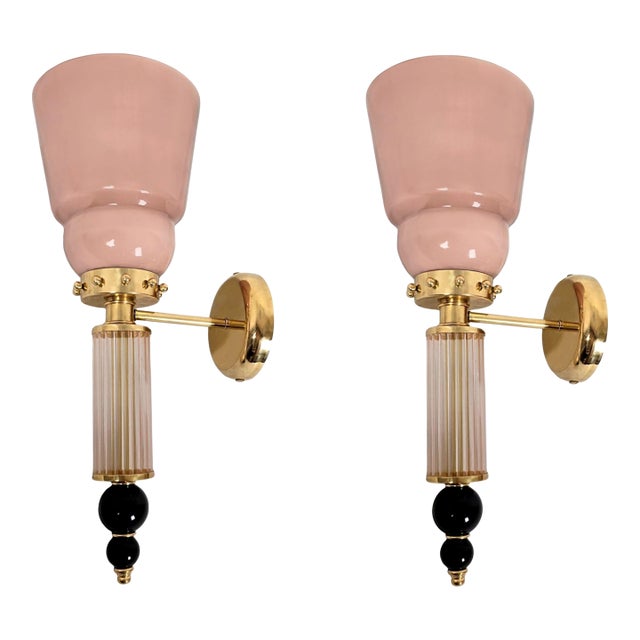 1990s Powder Pink Murano Glass Sconces - a Pair For Sale
