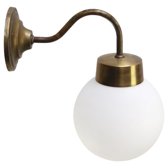 Metal French White Mat Opaline Glass and Brass Sconce For Sale - Image 7 of 8