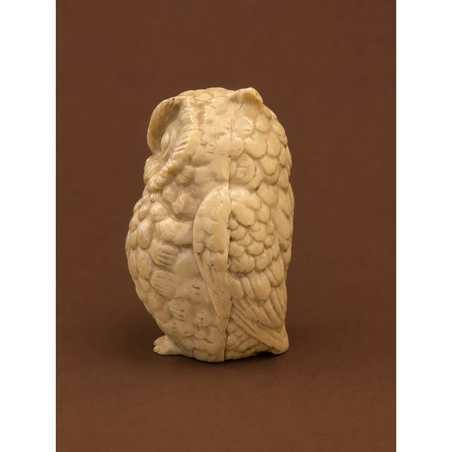 Vintage Faux Ivory Resin Owl Figurine, 3.5" Woodland Decorative Owl Statue For Sale - Image 4 of 5