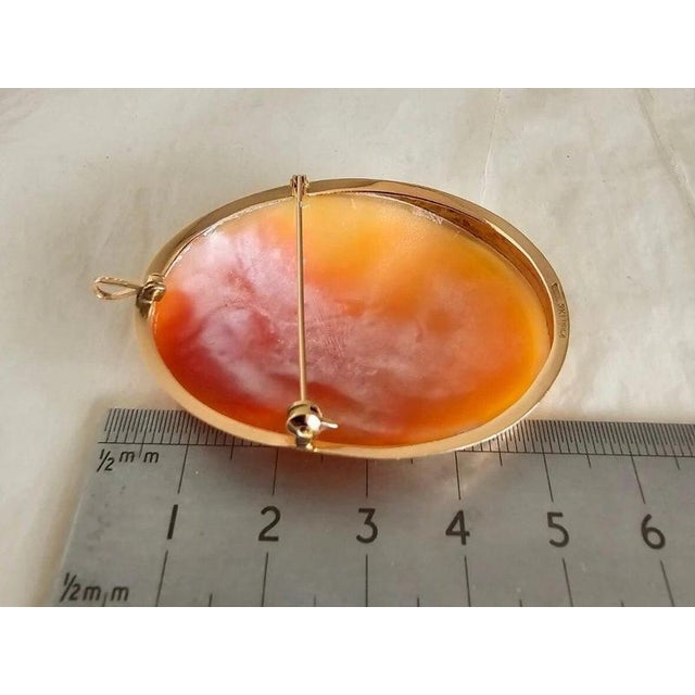 Italian Neapolitan Gold Carved Shell Cameo Brooch Pendant, 1988 For Sale - Image 15 of 17
