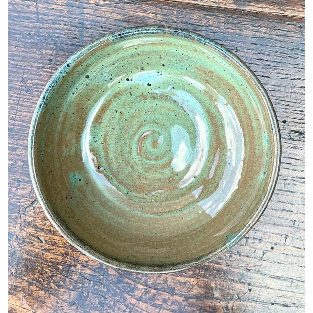 Ceramic Late 20th Century Handcrafted Speckled Green Ceramic Bowl For Sale - Image 7 of 15