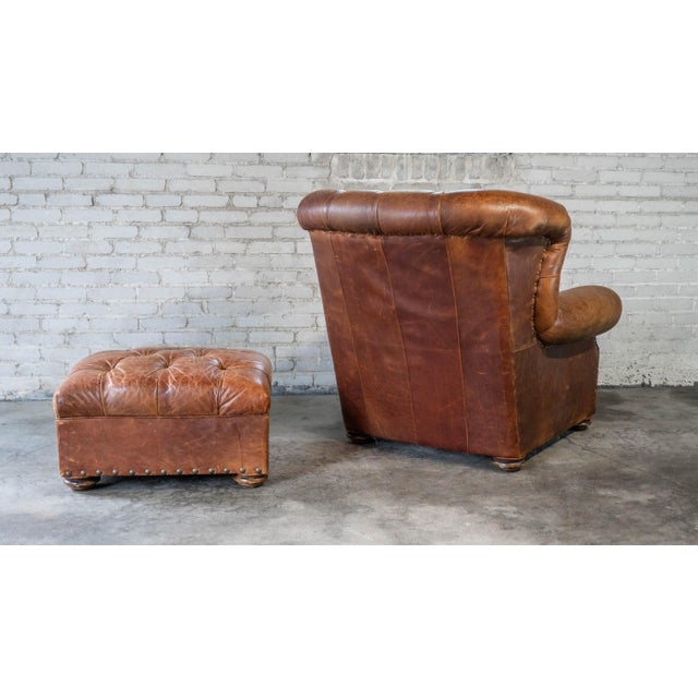 Restoration Hardware Churchill Cigar Leather Luxe Writer's Chair and Ottoman For Sale - Image 11 of 13