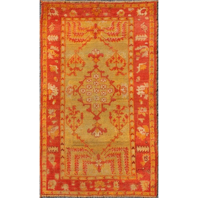 Textile Antique Turkish Oushak Rug With Willow Trees Design in Orange Red & Yellow-Green For Sale - Image 7 of 7
