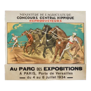 1934 French Advertisement Poster - " Ministère De L'agriculture, Concours Central Hippique, Reproducteurs " - Pierre F. Des Corats