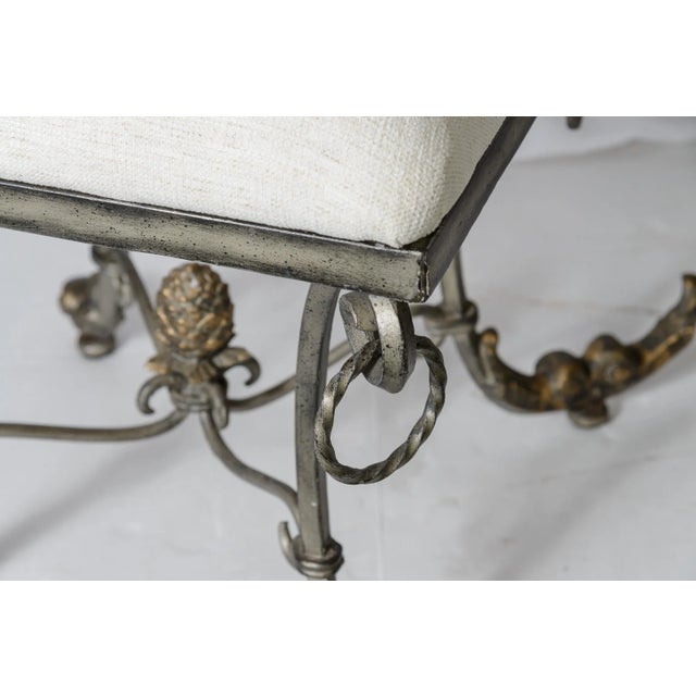 Double Ottoman Iron ScrolledUpholstered Stools For Sale In West Palm - Image 6 of 8