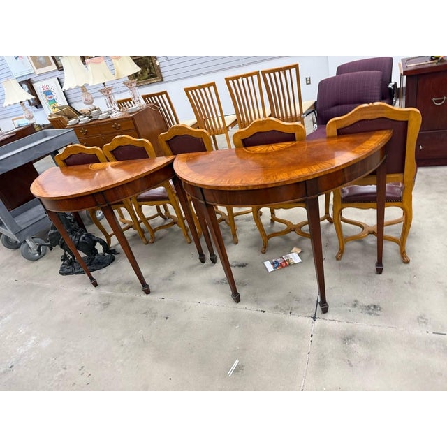 Pair of George Iii Inlaid Mahogany Demi-Lune Console Tables For Sale - Image 4 of 16