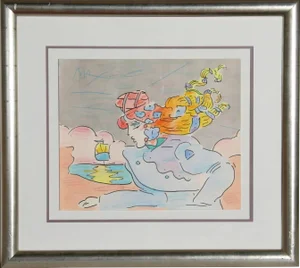 Peter Max, Lady and Sailboat, Ink and Watercolor