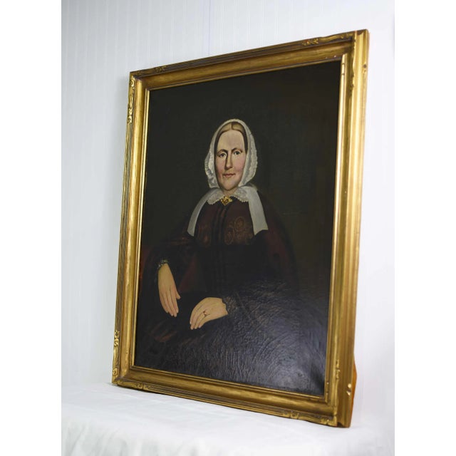 1857 Portrait of a Lady Original Oil on Canvas American Attributed to Moses. B. Russell Pinxt New York For Sale - Image 4 of 14