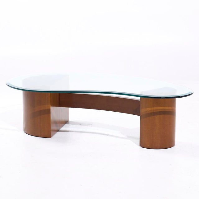 Wood Vladimir Kagan Style Mid Century Walnut and Glass Biomorphic Coffee Table For Sale - Image 7 of 9