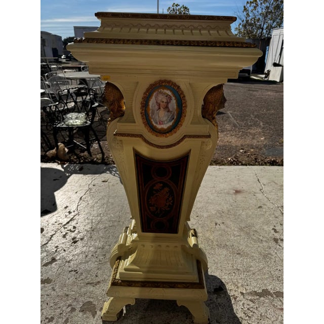 This pedestal was made around the turn of the 20th century. It has a pair of hand painted copper medallion plates on each...