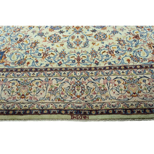 Green Hand-Knotted Kashan Rug in Cork Wool, 2000s For Sale - Image 8 of 13