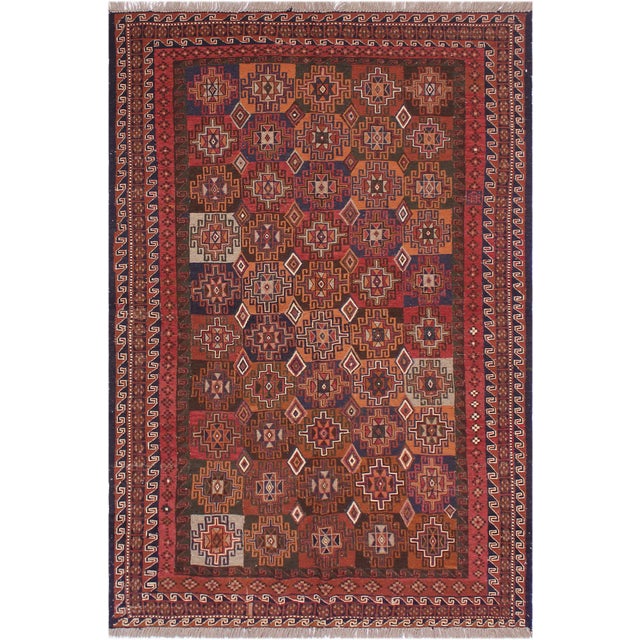 Tribal Soumak Rust/Green Wool Rug - 4'11'' X 8'3'' For Sale - Image 9 of 10