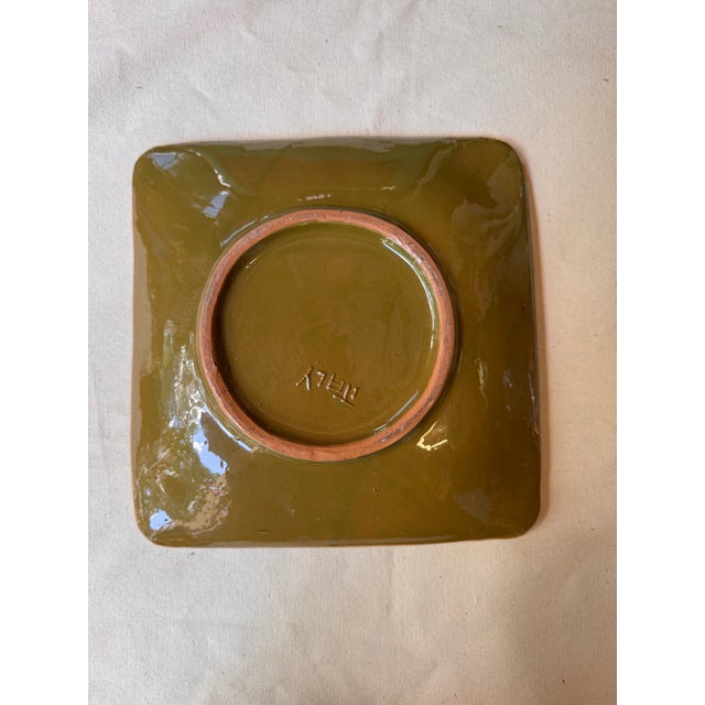 Mid-Century Modern Vintage Olive Green Detailed Small Ceramic Catchall For Sale - Image 3 of 7