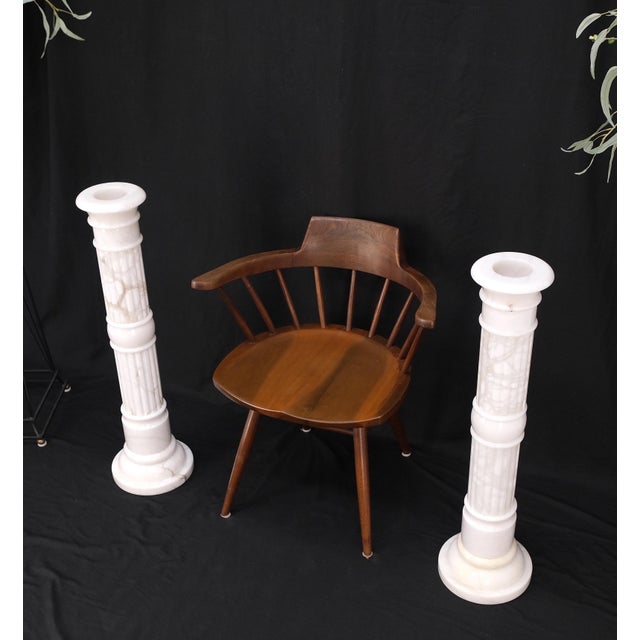 Pair of Italian White Turned Marble Pedestals Columns Stands Mint For Sale - Image 9 of 11