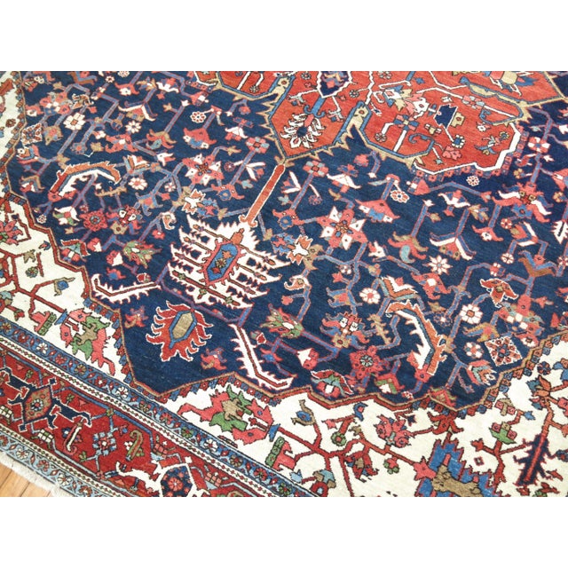 Traditional Antique Persian Square Navy Geometric Heriz Rug For Sale - Image 16 of 18