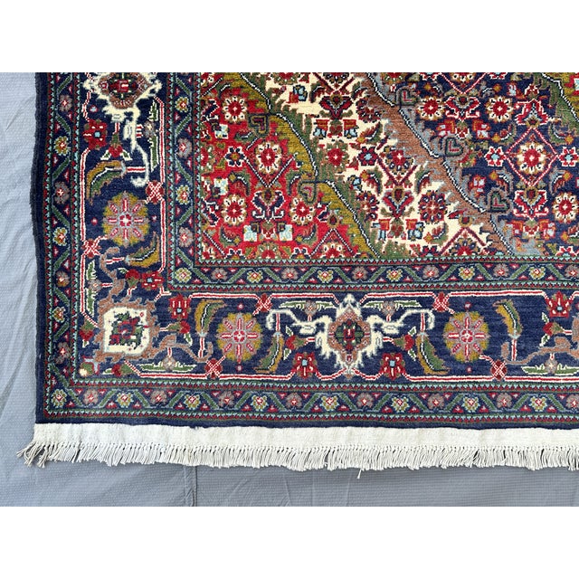 Hand-Knotted Navy Blue and Red Tabriz Medallion Wool Area Rug,6'8 X 5'1' For Sale - Image 9 of 13