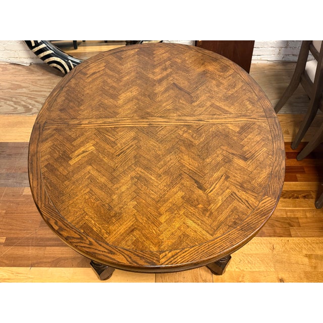 Brown Century Furniture Vintage French Provincial Oak Parquet Extension Dining Table + Chairs, Set For Sale - Image 8 of 12