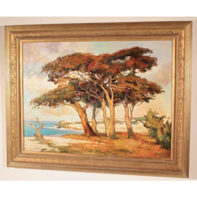 Large impressionist painting of the California coastline signed Price, late 20th century. Oil on canvas. Frame dimensions,...