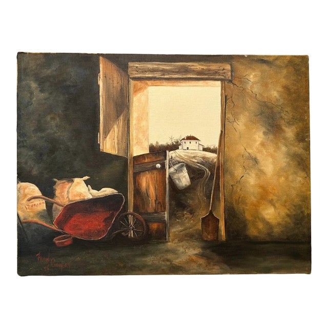 Americana Farmhouse Still Life Original Oil Painting on Canvas For Sale