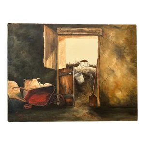 Vintage Americana Farmhouse Original Still Life Oil Painting on Canvas