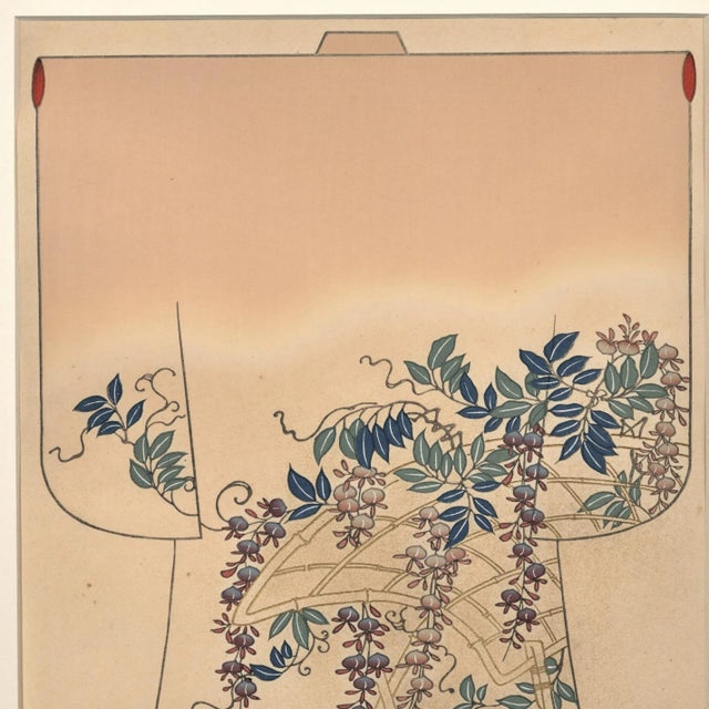 Japanese Matted 1927 Asian Japanese Kimono Fashion Design Woodblock For Sale - Image 3 of 5