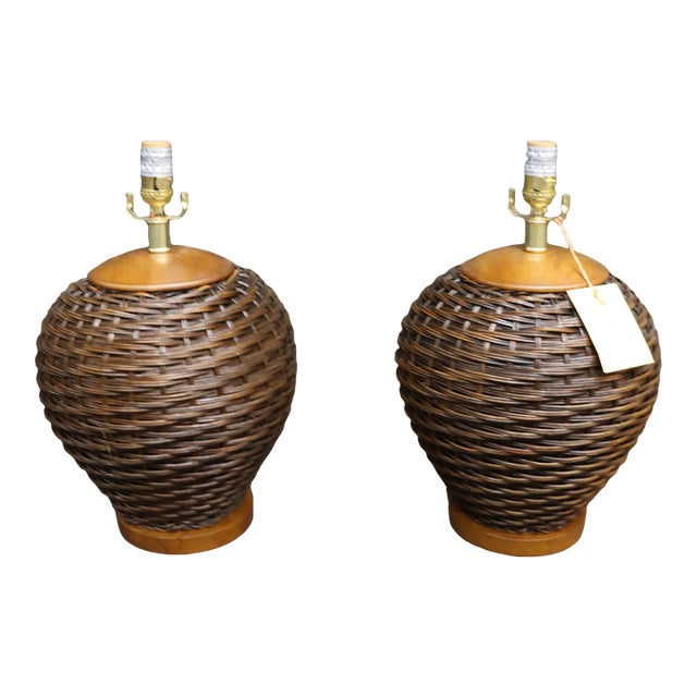 Ralph Lauren Wicker Table Lamps/Pair For Sale