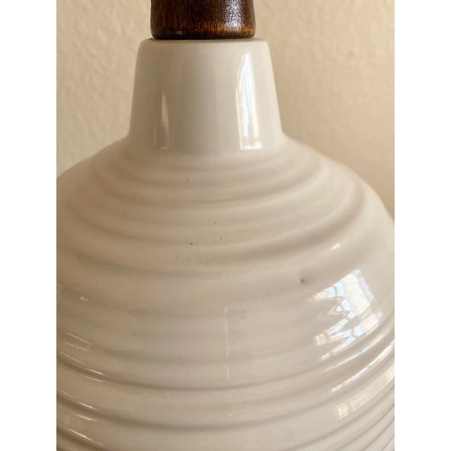Antique White Ceramic + Walnut Lamps, a Pair (After Martz) For Sale - Image 8 of 11