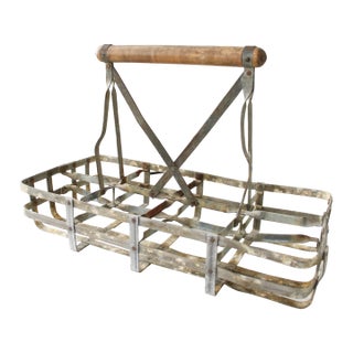 1940's Provence Rustic Galvanized Metal Eight Wine Bottle Carrier Tote Caddie For Sale