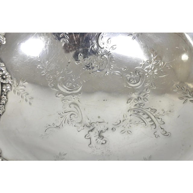 Antique Meriden Silver Plated Floral Repousse Pedestal Brides Wedding Basket For Sale - Image 10 of 15