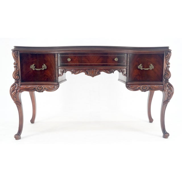 Wood Very Fine Carved Mahogany 3 drawers c1940s Vanity Console Table Writing Desk For Sale - Image 7 of 14