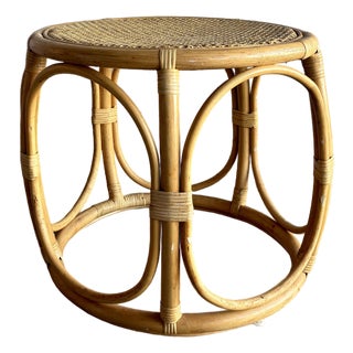 Vintage Coastal Mid Century Riviera Rattan and Cane Side Table For Sale