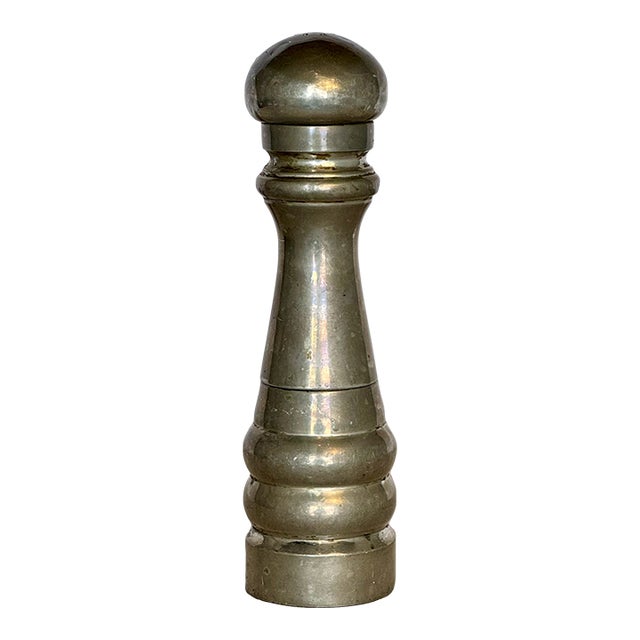 1950s Vintage Italian Pewter Salt Shaker and Pepper Mill For Sale