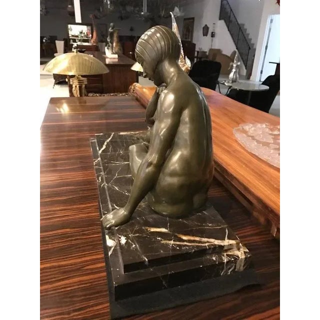 Art Deco Signed French Art Deco Bronze Sculpture of Nude Seated Female For Sale - Image 3 of 10