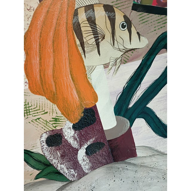 Signed by 'Peters' Large Mid-Century Style Modern Abstract Fish Mixed Media Collage - Framed For Sale - Image 13 of 18