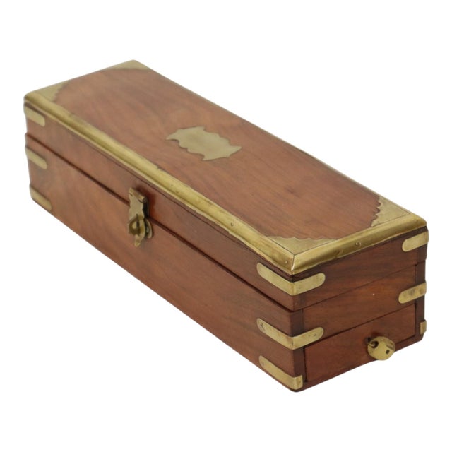 Wood Anglo-Indian Hardwood Pen Box in Brass For Sale - Image 7 of 11