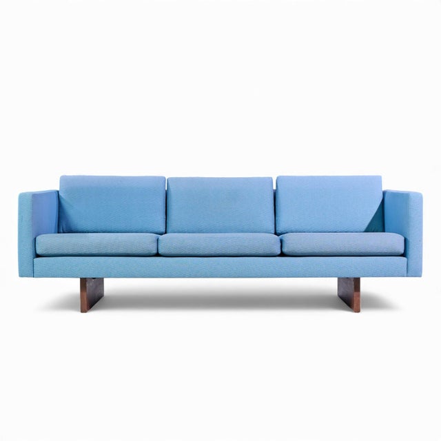 Jens Risom Mid Century Walnut Sofa This sofa measures: 78.25 wide x 32.5 deep x 27.25 inches high, with a seat height of...