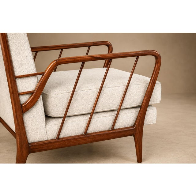 Rino Levi Mid-Century Brazilian Armchairs by Rino Levi, Hardwood & Bouclé, 1960s For Sale - Image 4 of 18
