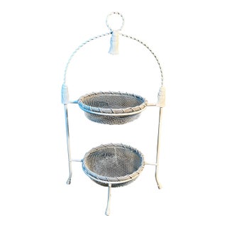Vintage 2 Tier Fruit Basket Stand Iron With Removable Metal Mesh Baskets For Sale