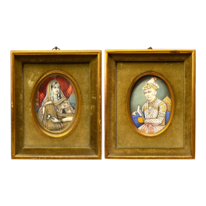 Indian Mughal Period, Pair of Framed Portraits of Emperor Akbar & Princess Mughal