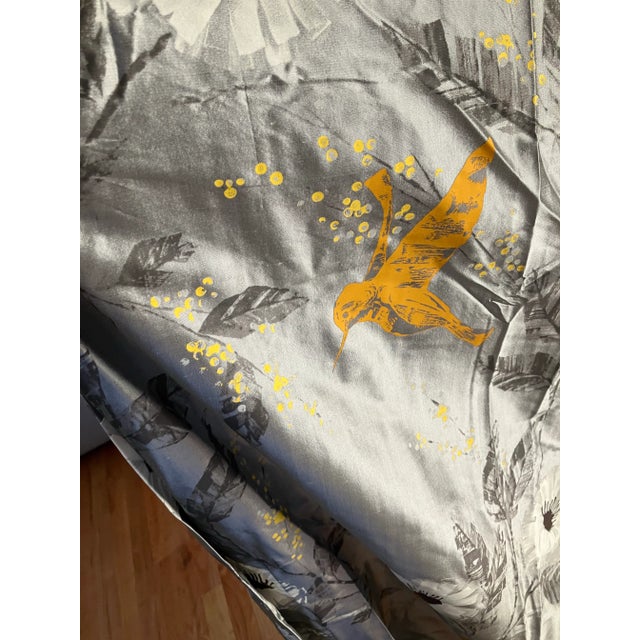 Silk Curtains in Silver Gray and Yellow- Set of 2 Panels For Sale - Image 4 of 12