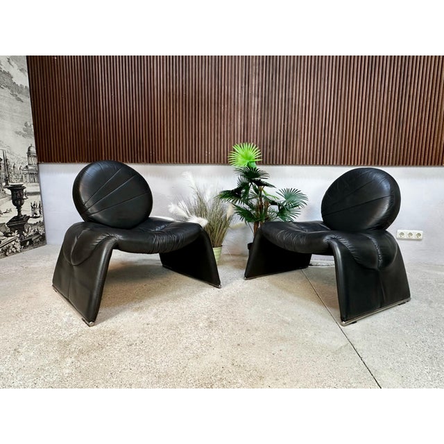 Calypso C35 Leather Lounge Chairs by Vittorio Introini for Saporiti, Italy, 1980s, Set of 2 For Sale - Image 14 of 18