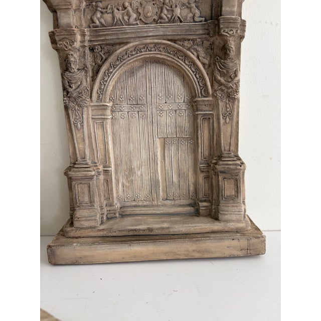 Set of 3 Vintage Plaster Architectural Wall Plaques With Renaissance Doorway Reliefs & Cherub Fragment For Sale - Image 10 of 14